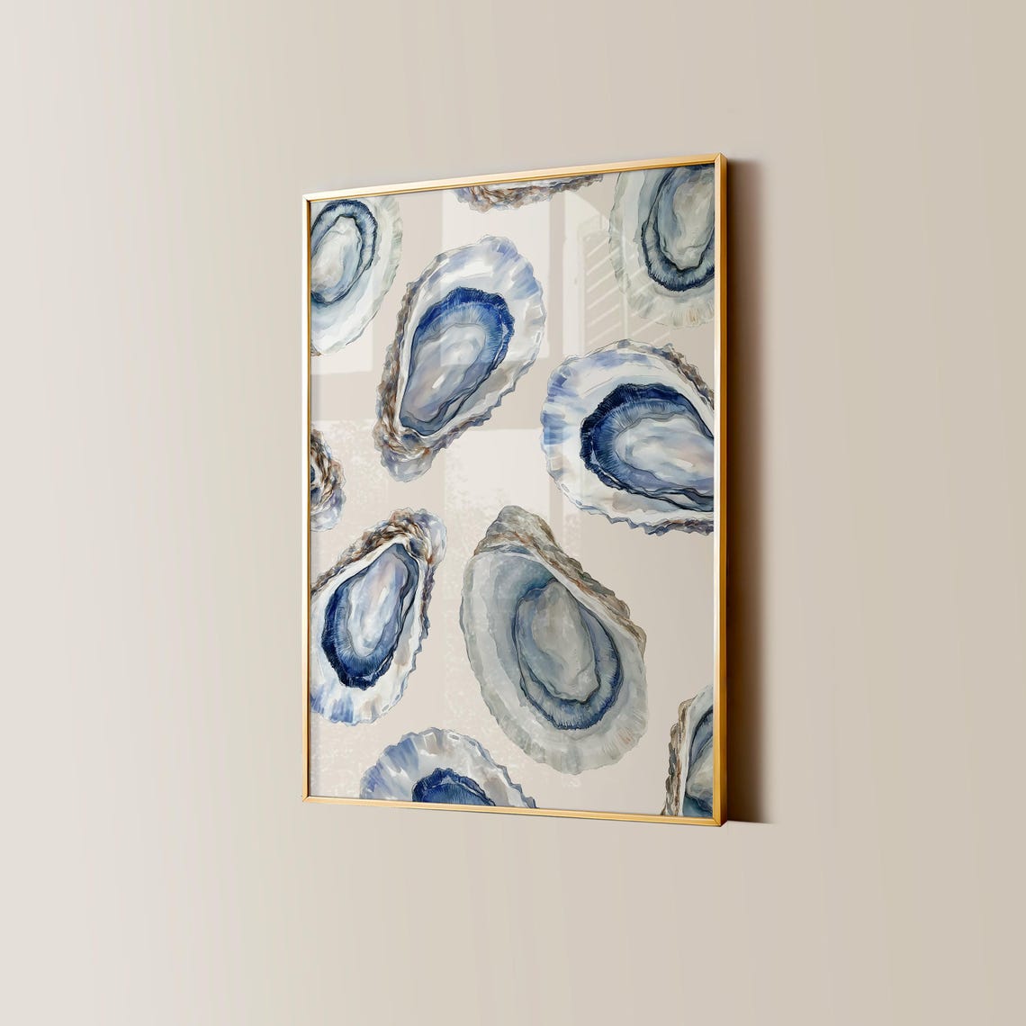 Beachy Blue Watercolor Oyster Shells Coastal Seafood Art Poster - Image 4
