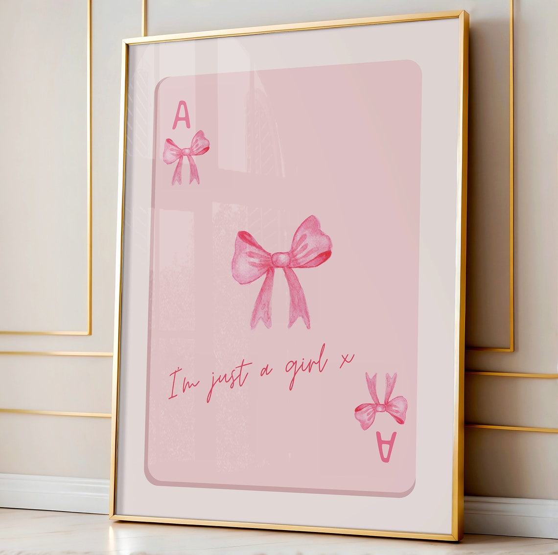 Im Just A Girl Pink Bow Ace Of Hearts Playing Card Coquette Decor Poster