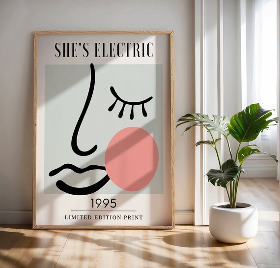 Oasis Shes Electric 1995 Abstract Face Line Art Limited Edition Poster