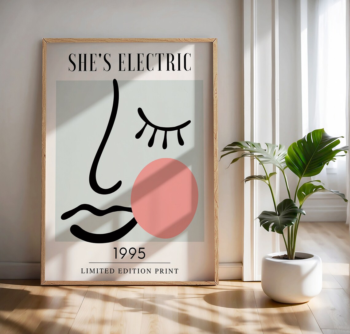 Oasis Shes Electric 1995 Abstract Face Line Art Limited Edition Poster