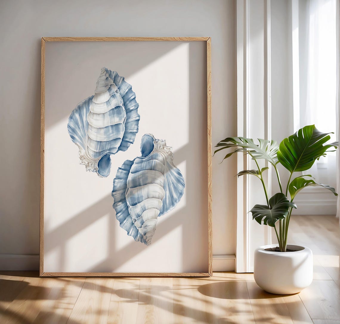 Blue Seashell Poster Watercolor Coastal Shells Beach House Decor - Image 3