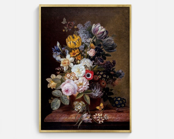 Vintage Floral Still Life Art Print, Moody Style
