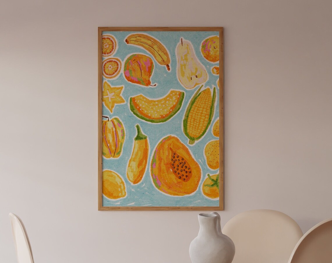 Yellow Fruits and Vegetables Illustration Art Print
