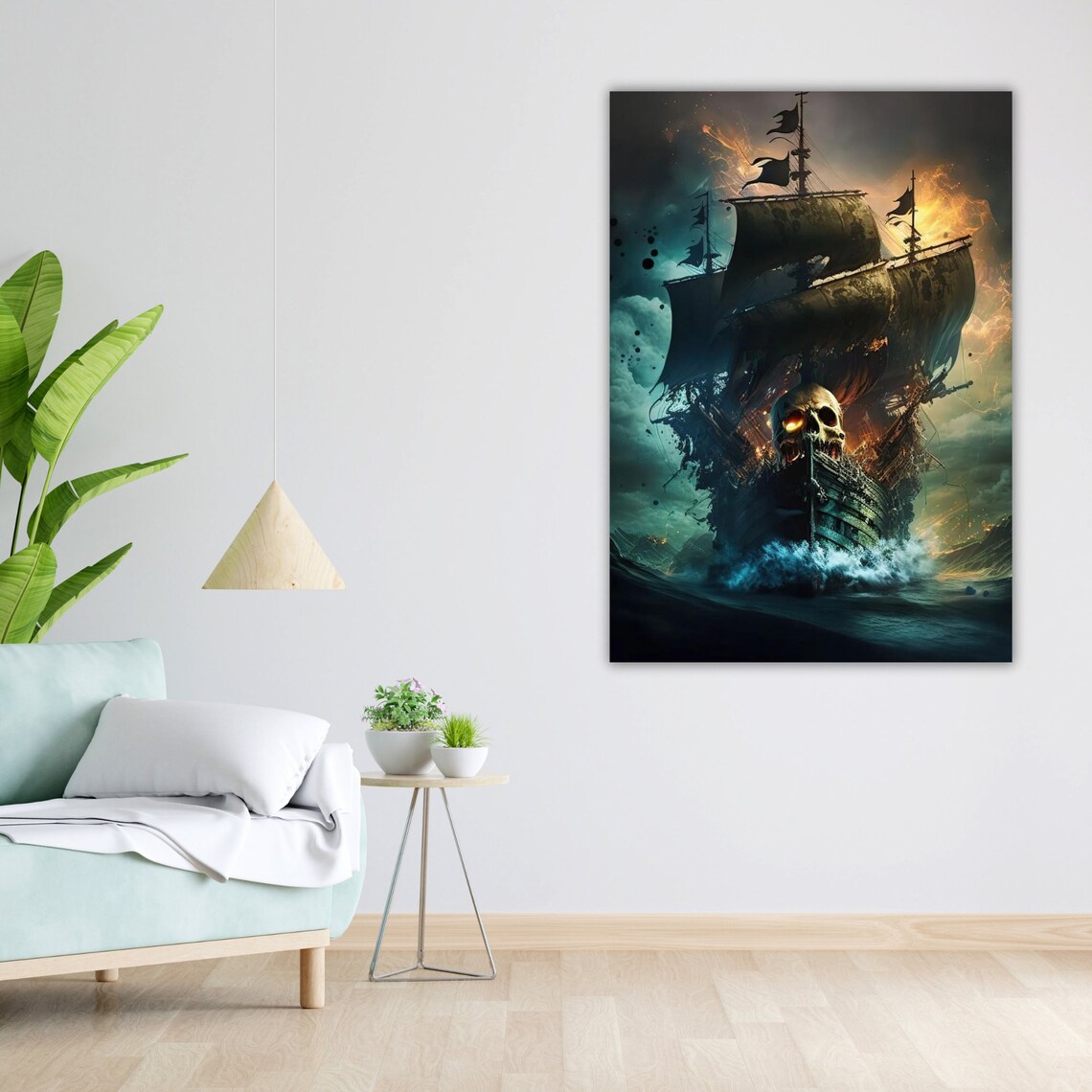 Pirate Ship Print Nautical Wall Art Ready To Hang Framed Ocean Decor - Image 5