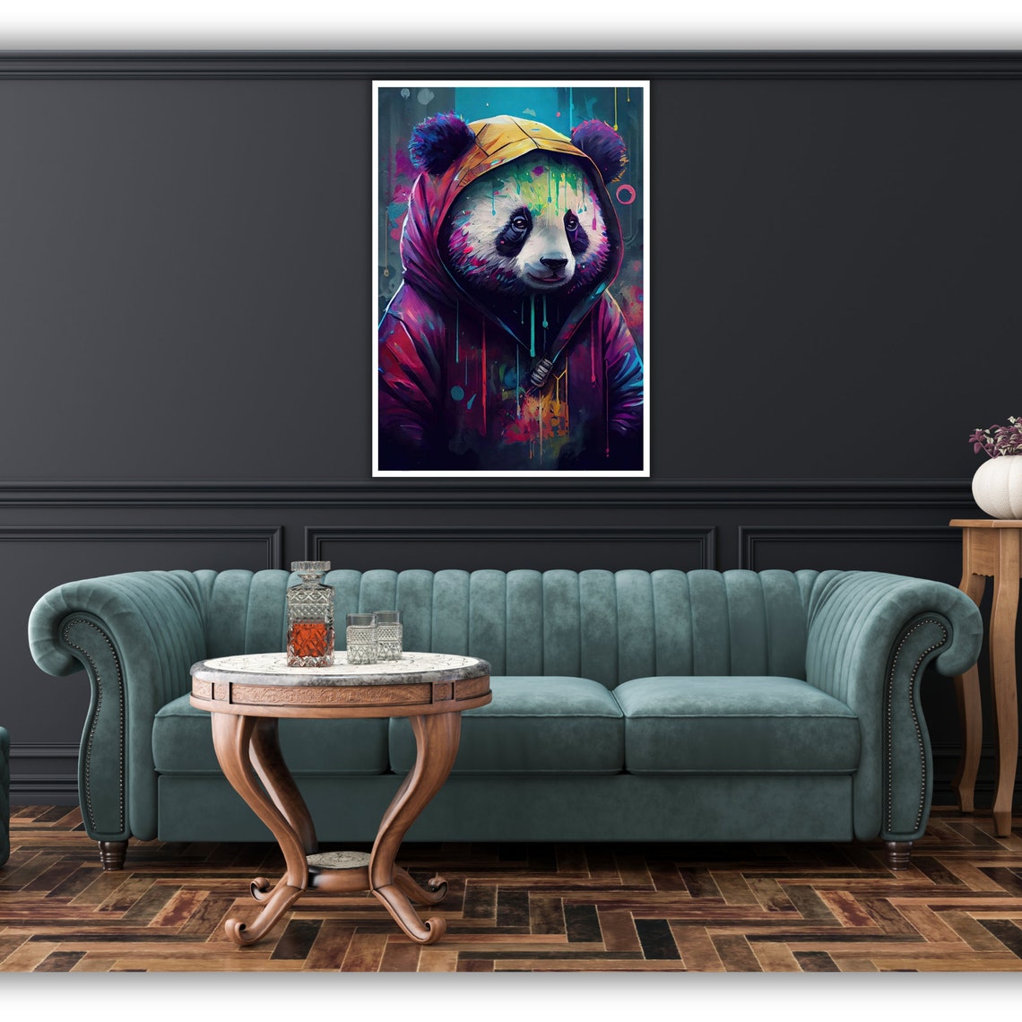 Hoodie Panda Graffiti Neon Paint Drips Hip Hop Animal Art Poster - Image 4