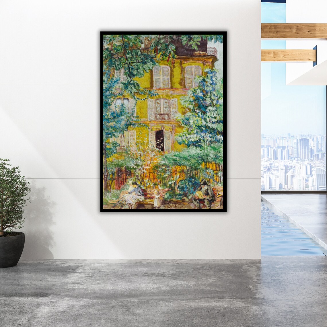 Impressionist Yellow House Garden Courtyard Oil Painting Art Print - Image 3