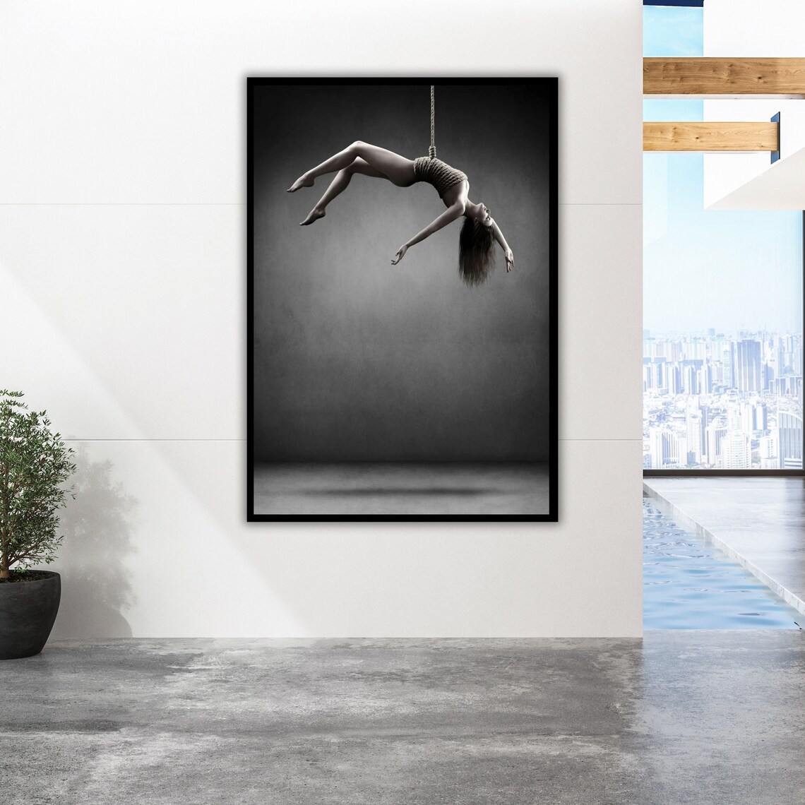 Woman Rope Suspension Floating Dark Aerial Shibari Art Print Poster - Image 3