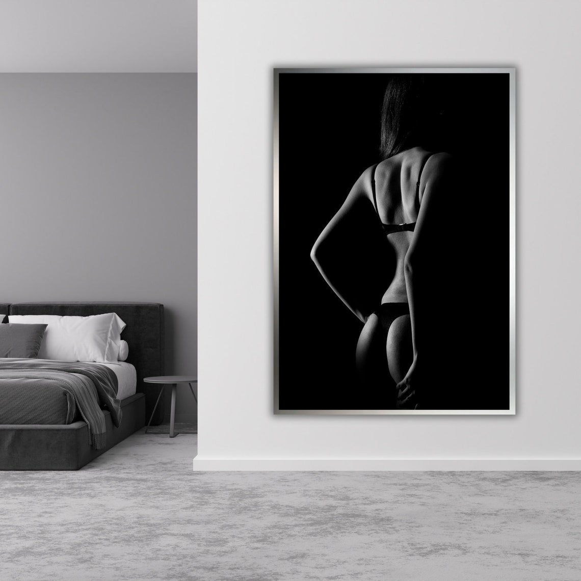 Black White Silhouette Woman Lingerie Moody Low Key Photo Poster - Image 4