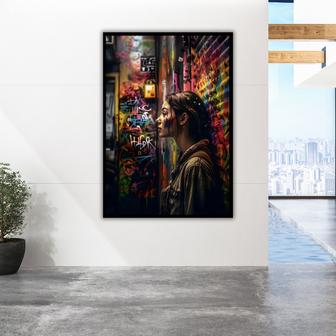 Woman Paint Splattered Face Graffiti Wall Alley Urban Art Poster - Image 2