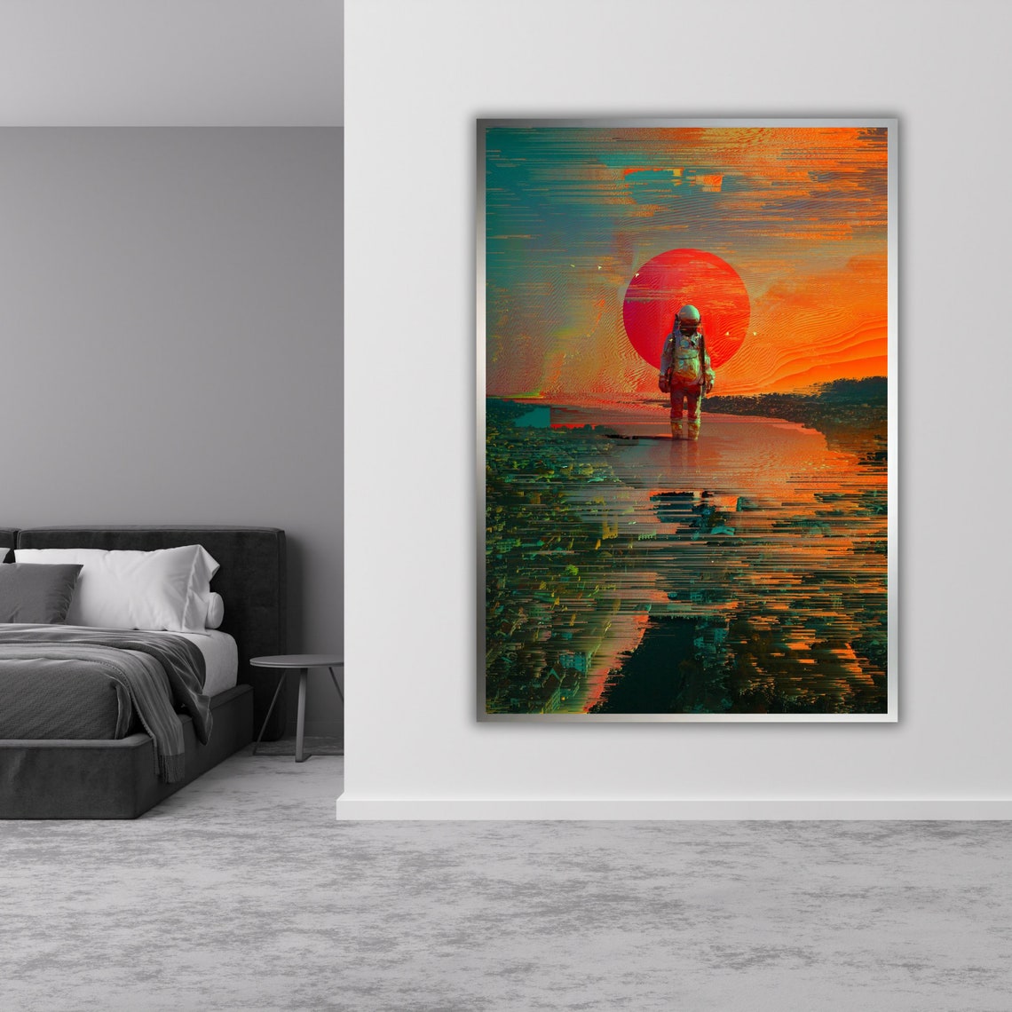 Astronaut Walking On Water Red Sunset Surreal Sci Fi Art Poster - Image 3