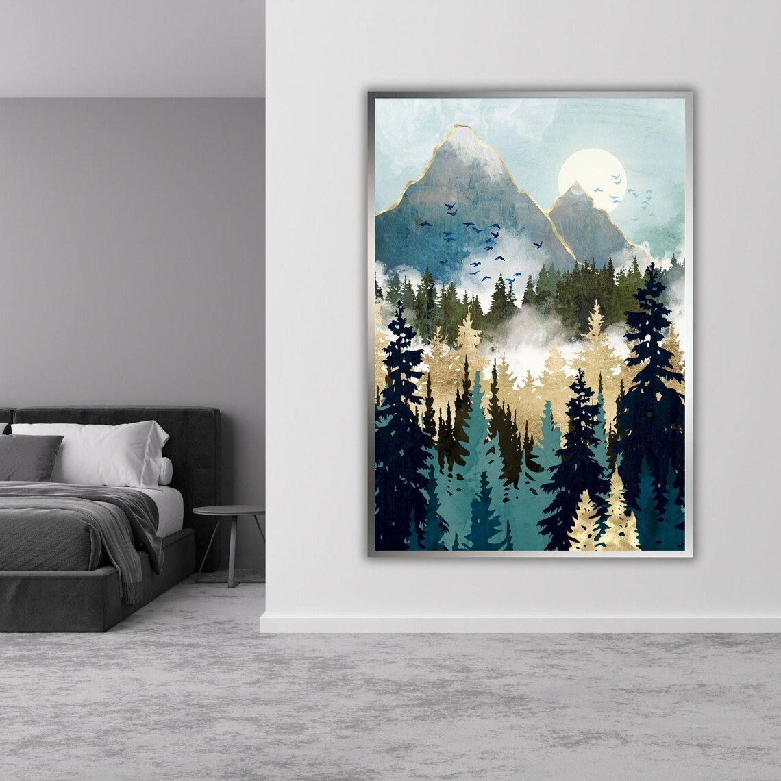 Misty Pines Art Print Ready To Hang Framed Wall Decor Nature Landscape Painting Forest Print - Image 4