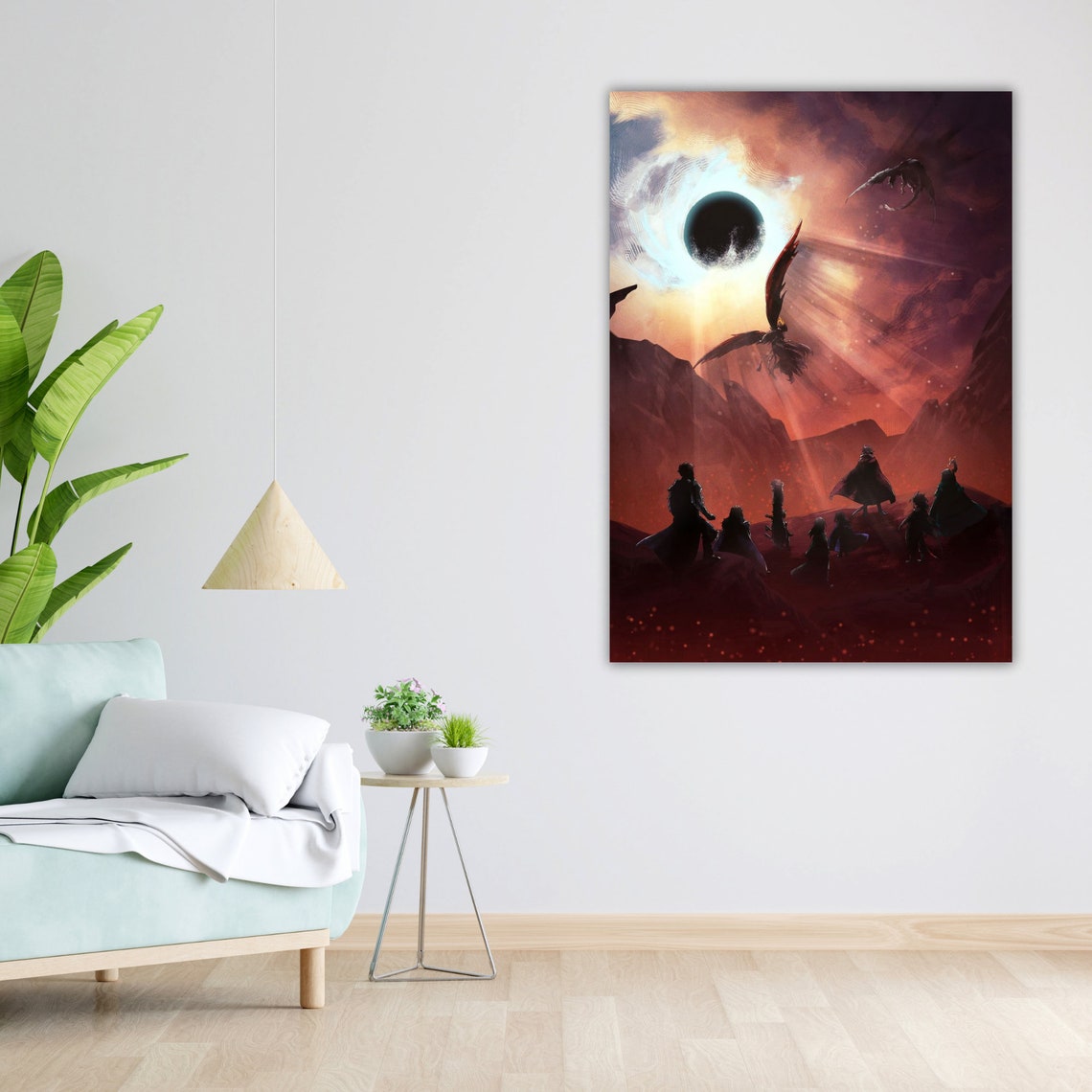 Dark Eclipse Warriors Dragon Battle Epic Fantasy War Landscape Poster - Image 4