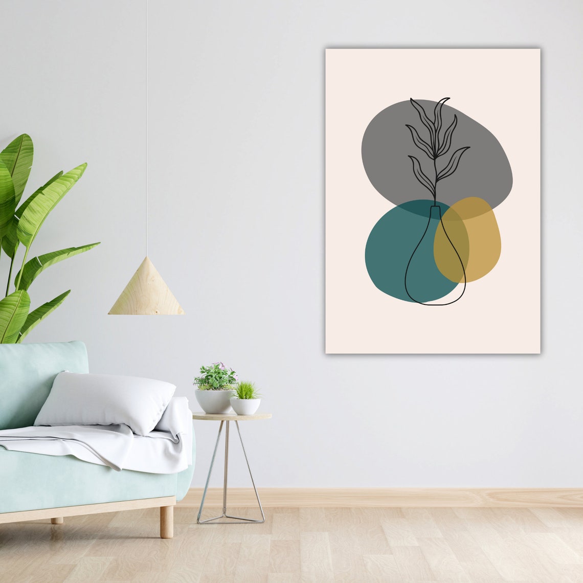 Botanical Vase Line Art Teal Gold Circles Modern Decor Poster - Image 5