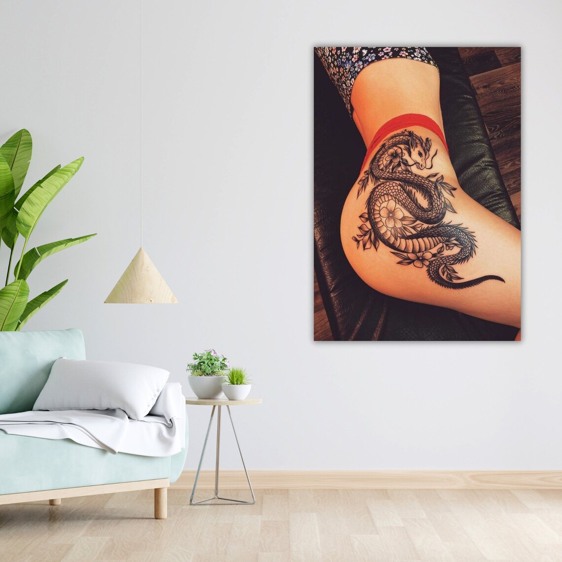 Sexy Woman With Dragon Tattoo Print Ready To Hang Framed Wall Decor Tattooed Lady Art - Image 5