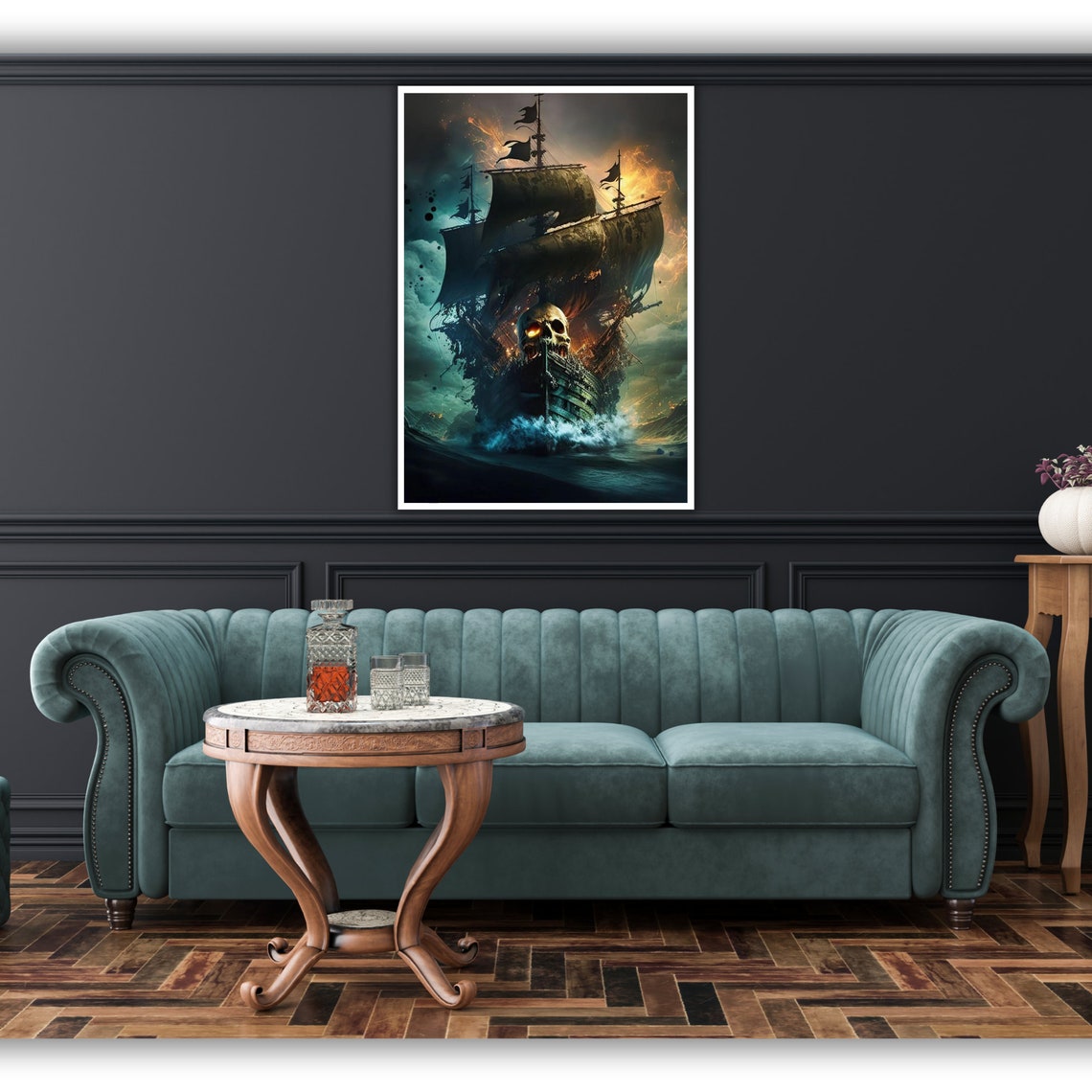 Pirate Ghost Ship Skull Sails Stormy Sea Dark Fantasy Fine Art Poster - Image 3