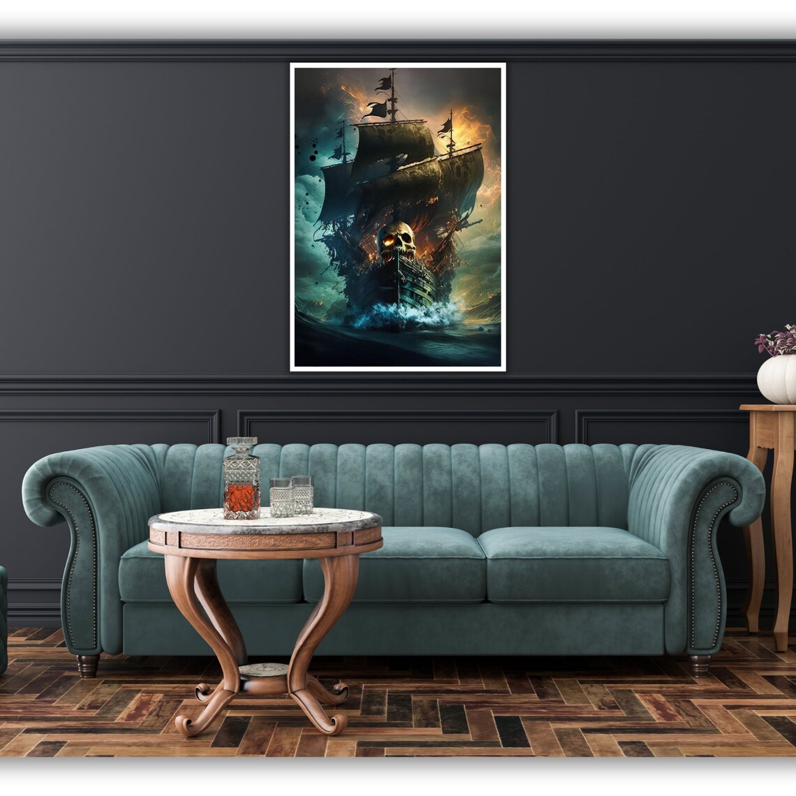 Pirate Ship Print Nautical Wall Art Ready To Hang Framed Ocean Decor - Image 3