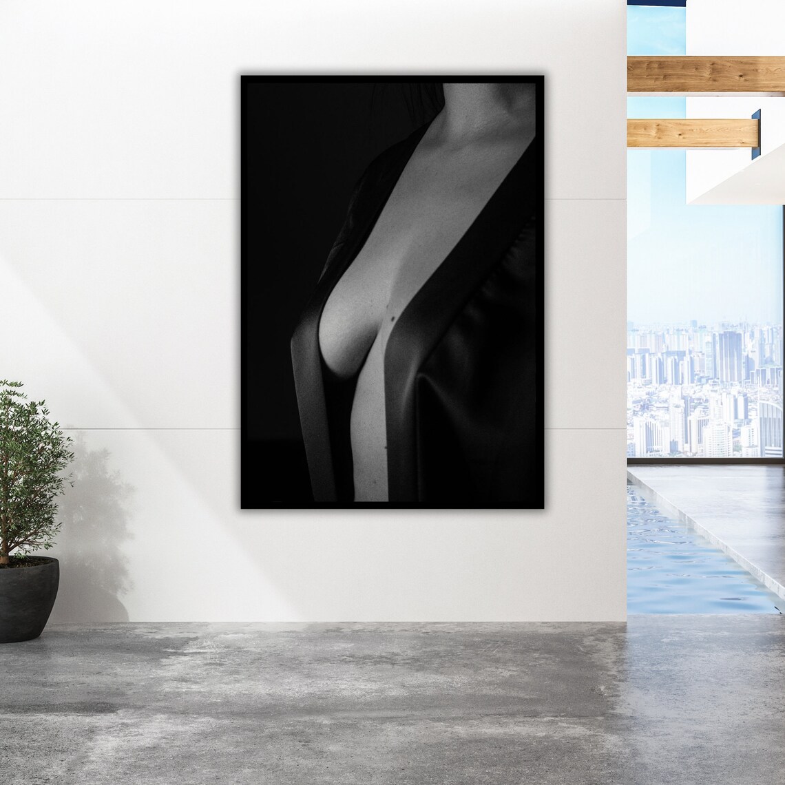 Black And White Silk Robe Boudoir Photography Elegant Art Poster - Image 2