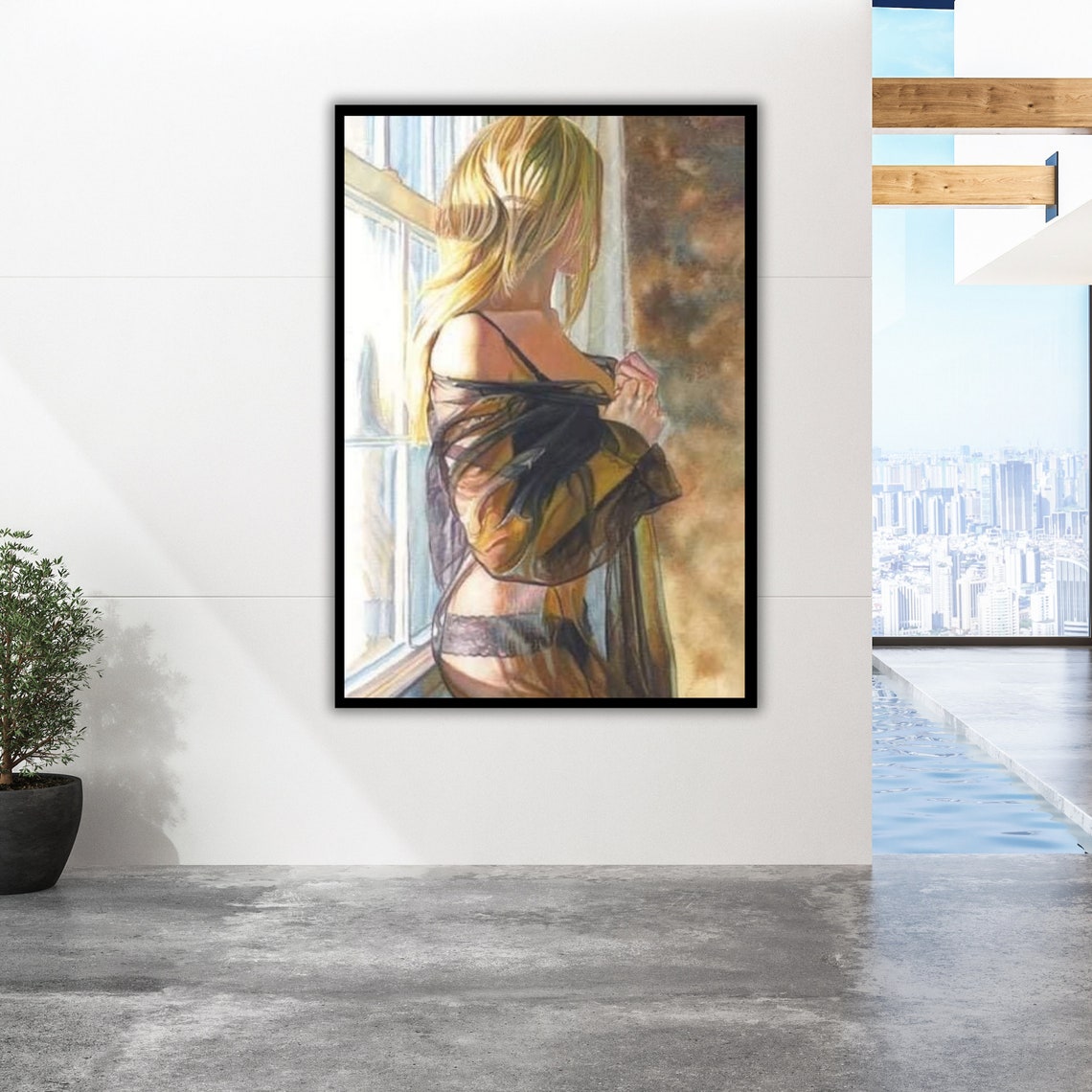 Blonde Woman At Window Sheer Robe Morning Light Painting Poster - Image 2