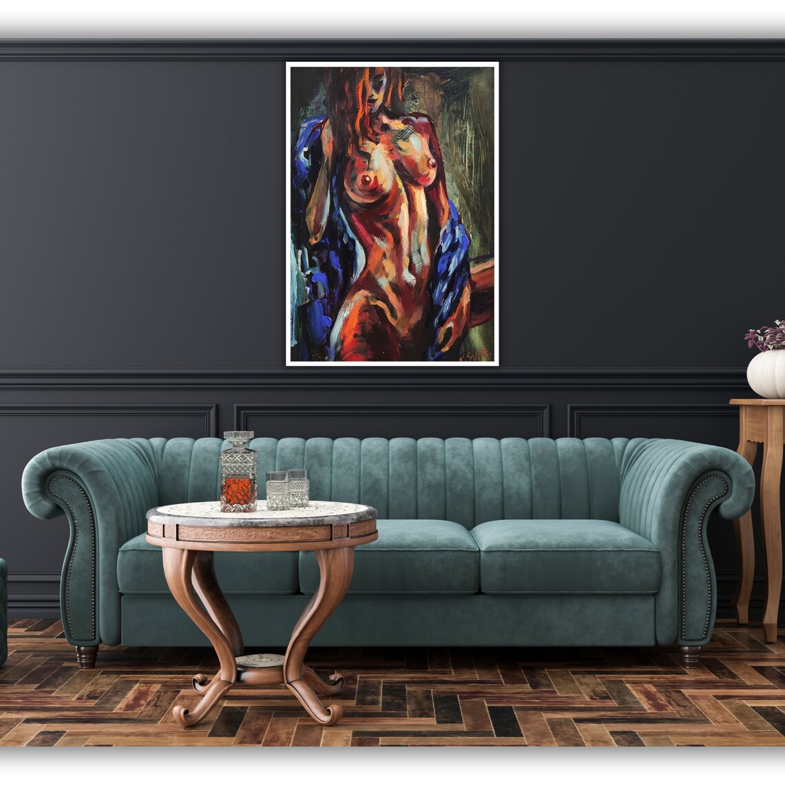 Nude Woman Expressionist Oil Painting Blue Robe Classic Figure Art Poster - Image 5
