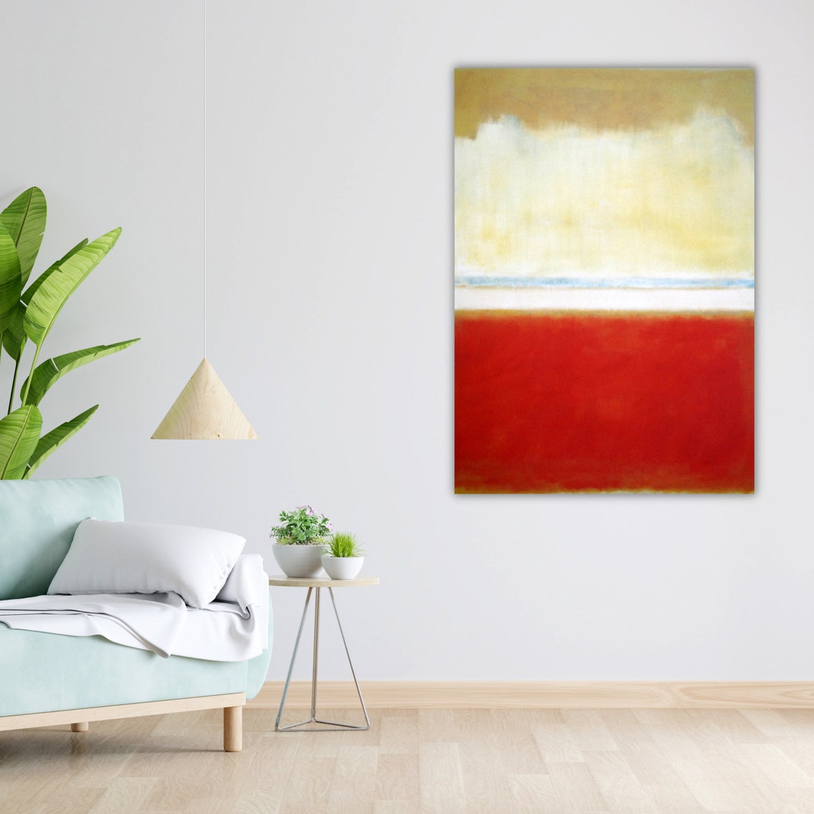 Soft Mark Rothko Style Cream Red Blue Line Abstract Art Poster - Image 3
