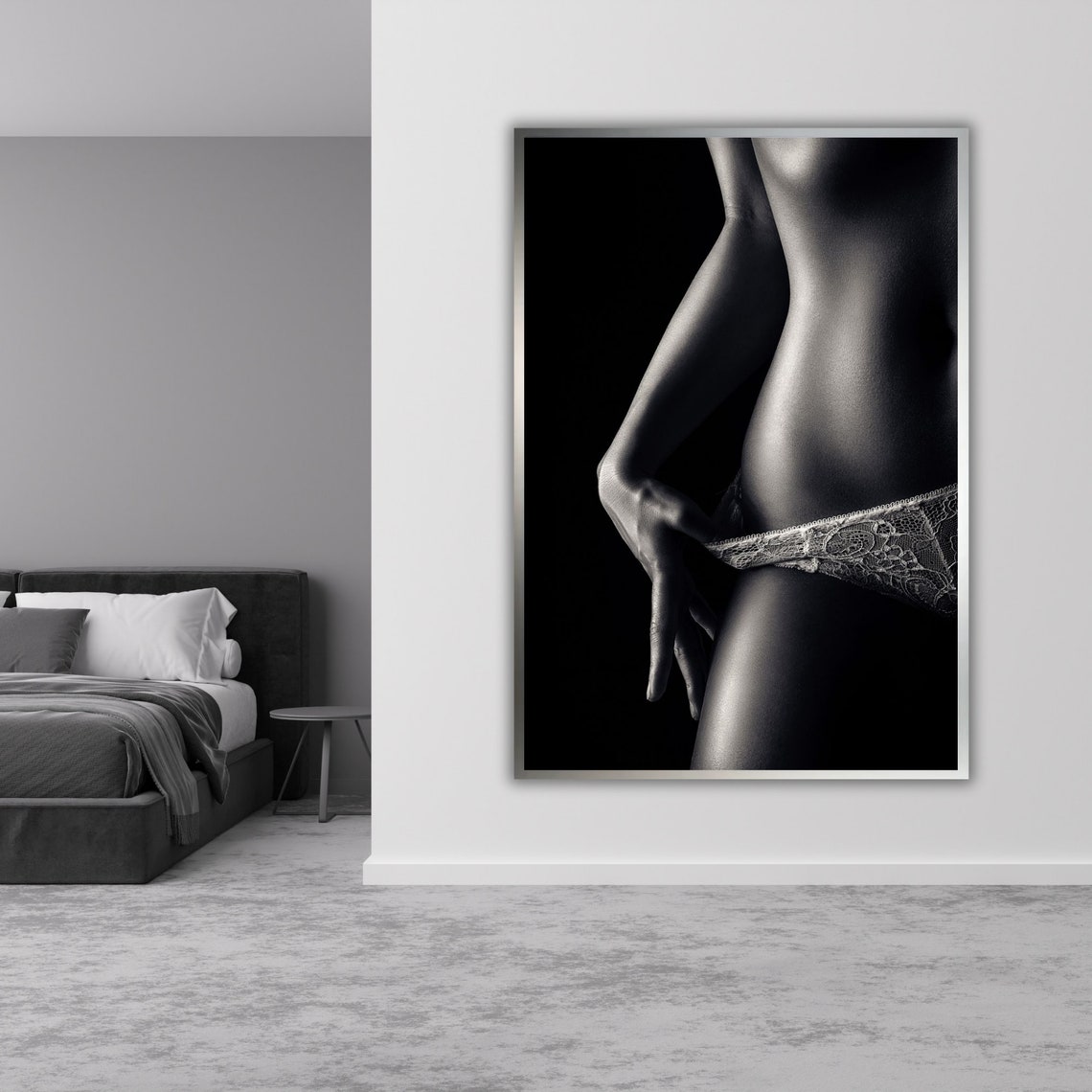 Black And White Sensual Lace Figure Close Up Photography Art Poster - Image 3