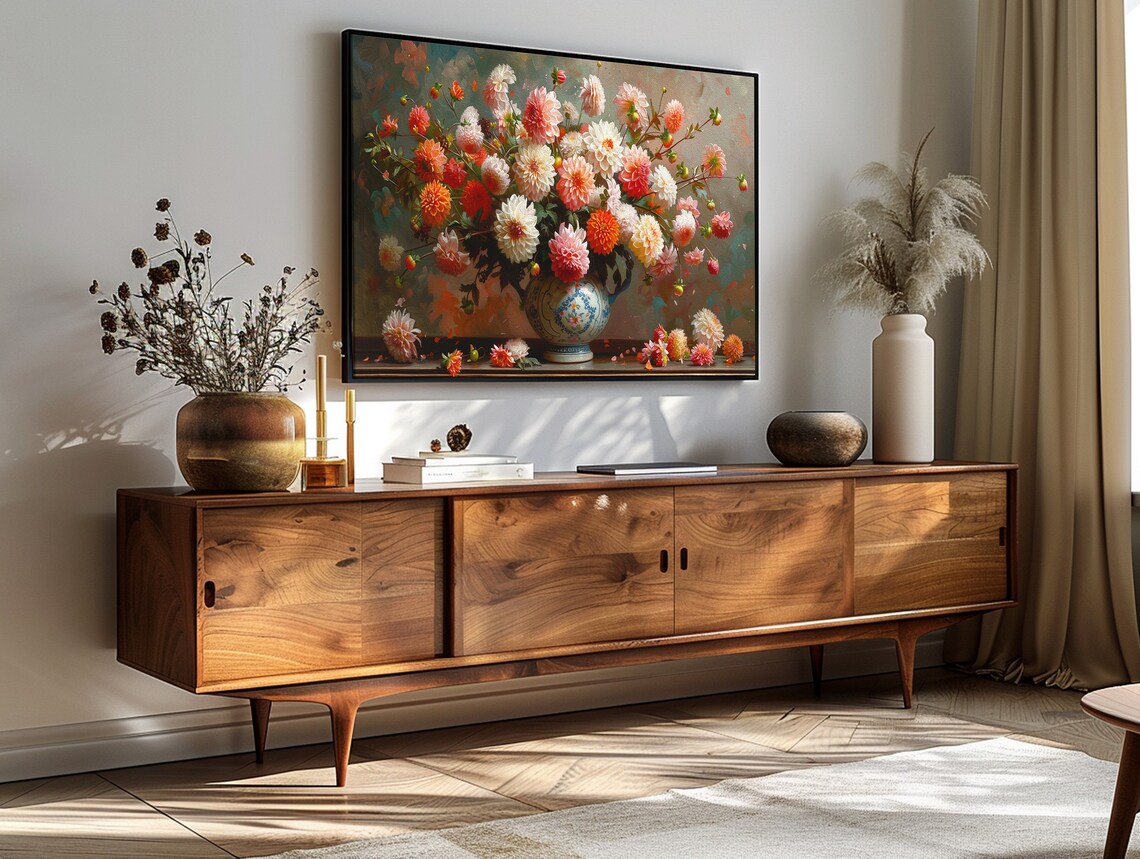 Vintage Dahlias Still Life, Cottage Core Art Print - Image 3