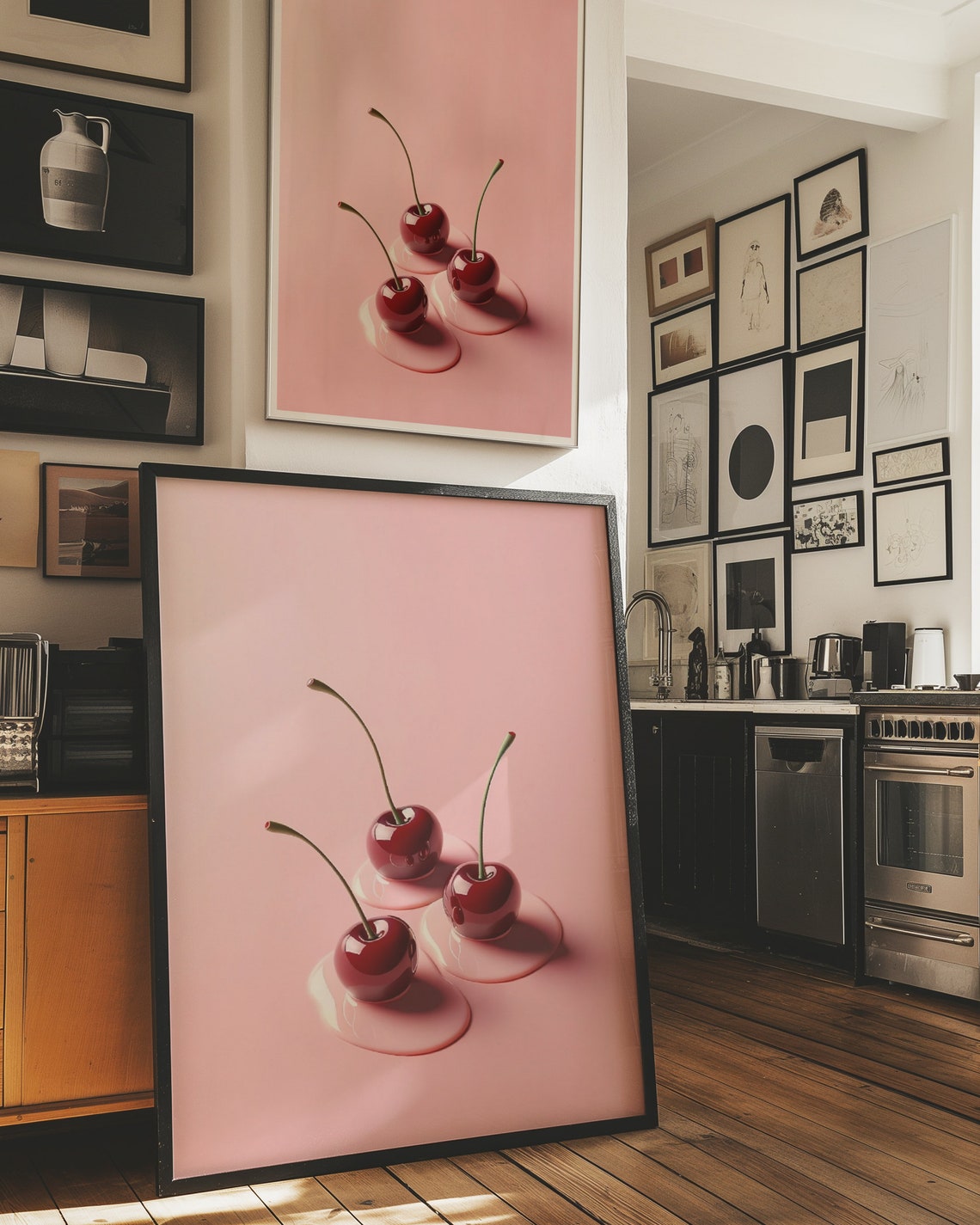 Cherry Poster Cherry Print Retro Wall Art Artwork Chic Retro Art Funky Pink Wall Art Trendy Wall Art - Image 4