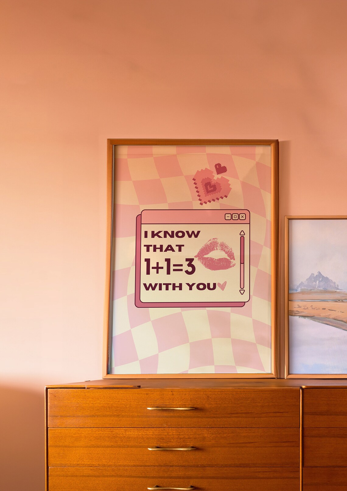 1+1 = 3 Love Wall Art 1+1= 3 Trendy Poster Bar Cart Art Print Aesthetic Decor Love Quote Pink Wall Art Trendy Retro Love Heart - Image 2