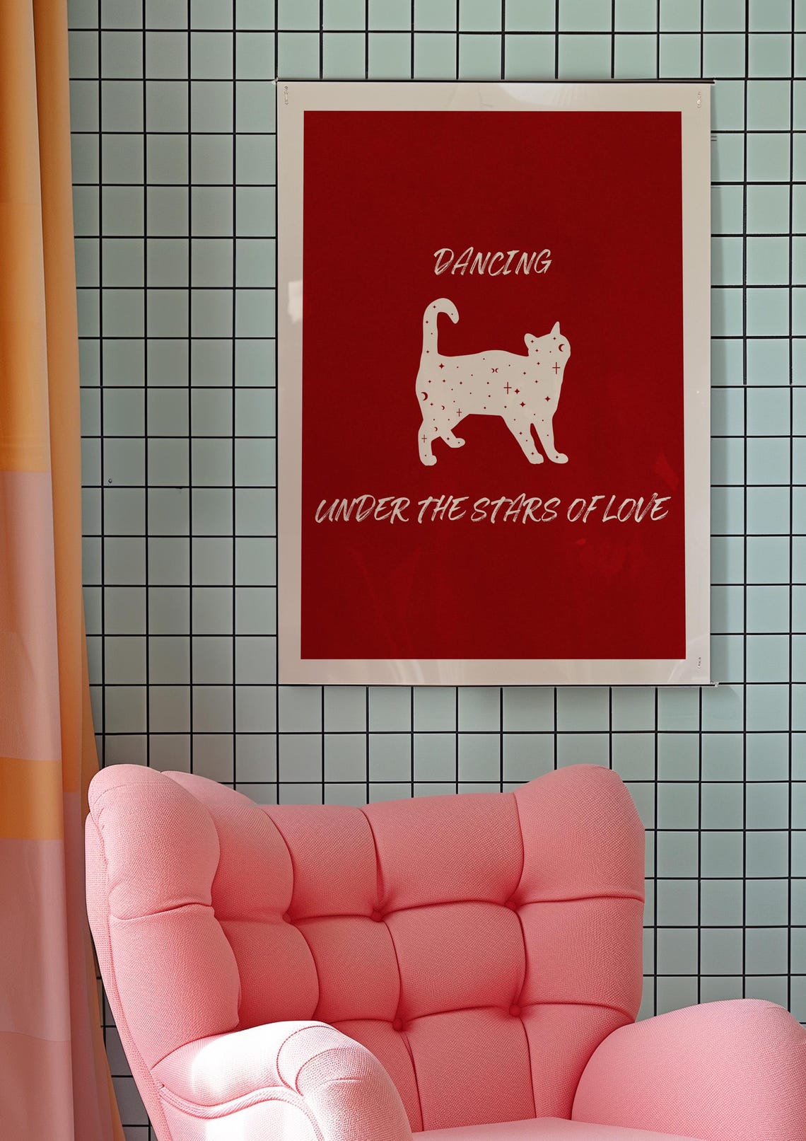 Dancing Under the Stars of Love Cat Constellation Red Poster - Image 3