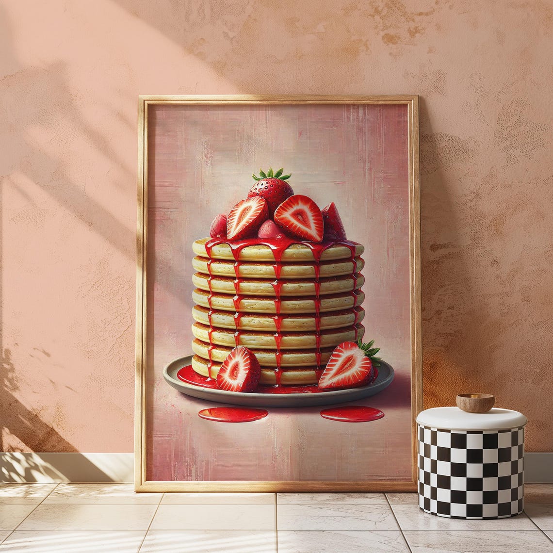 Strawberry Pancake Stack Breakfast Food Painting Kitchen Art Print - Image 3