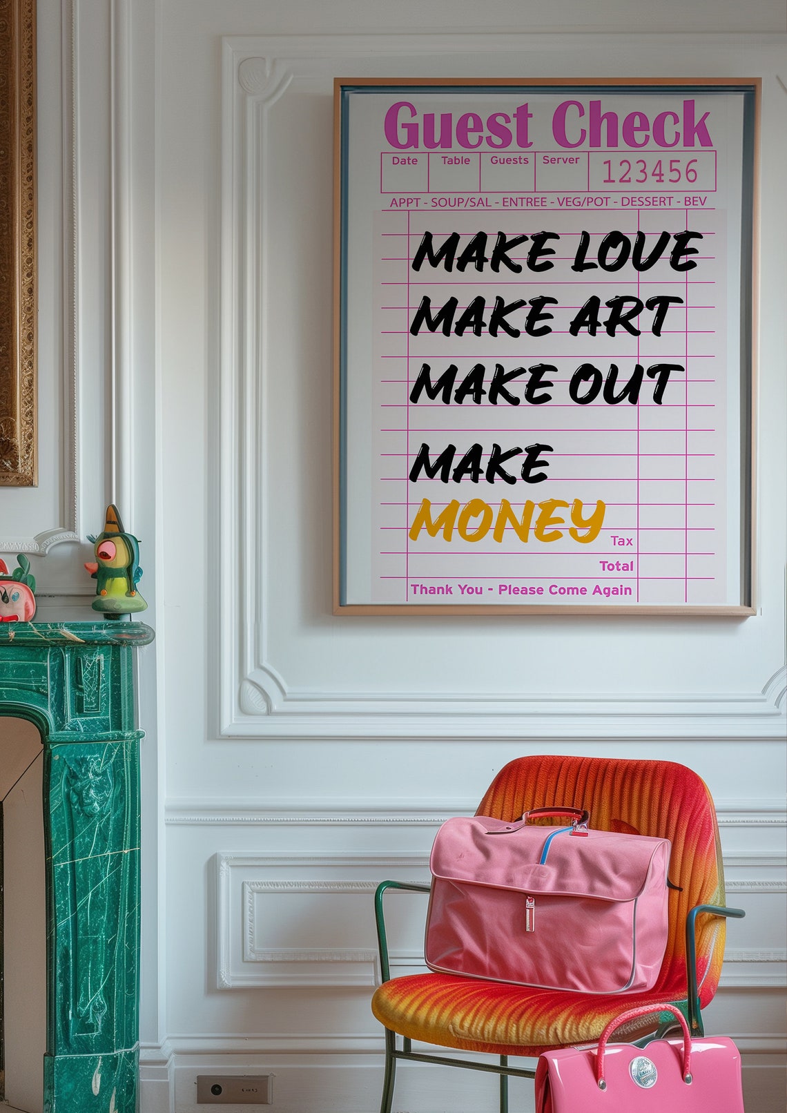 Make Love Make Art Make Out Make Money Retro Guest Check Poster - Image 4