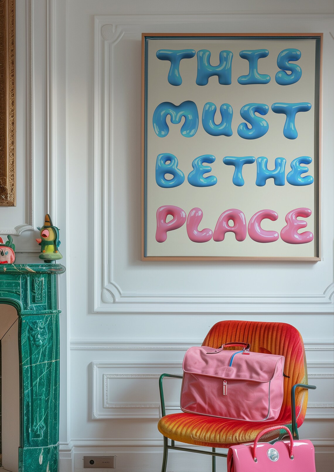 This Must Be The Place Blue And Pink Bubble Letters Quote Poster - Image 4
