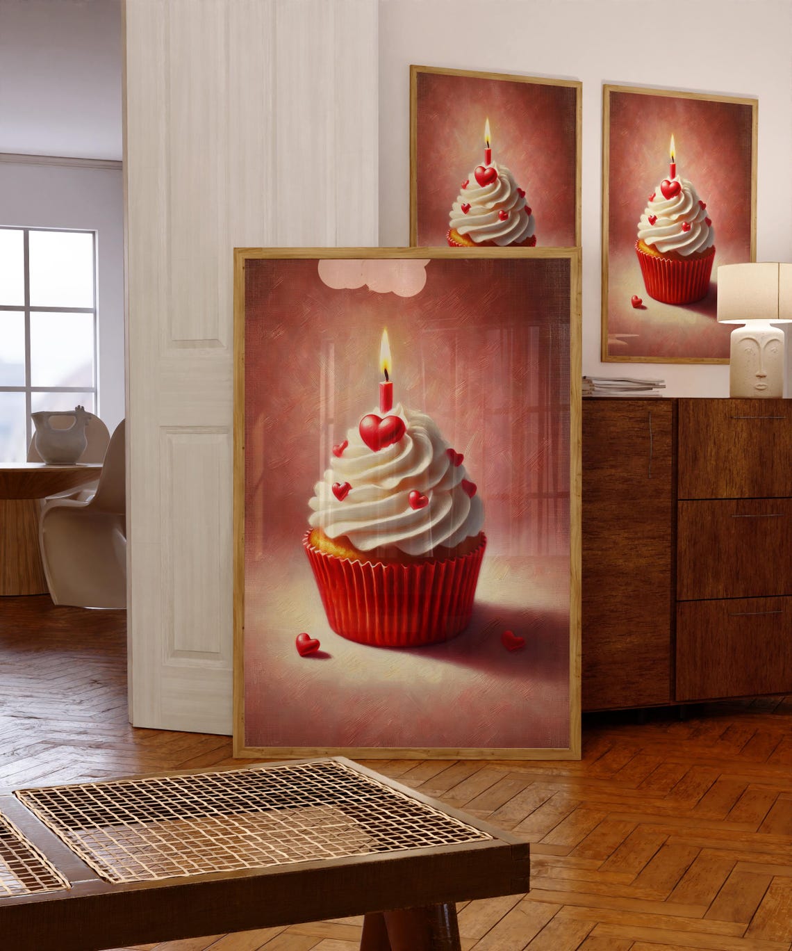 Valentine Cupcake with Candle Painterly Heart Dessert Poster - Image 4