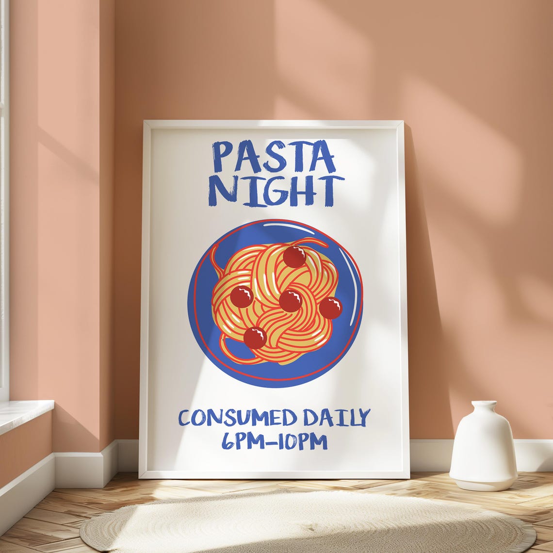 Pasta Night Spaghetti and Meatballs Retro Italian Kitchen Poster - Image 2