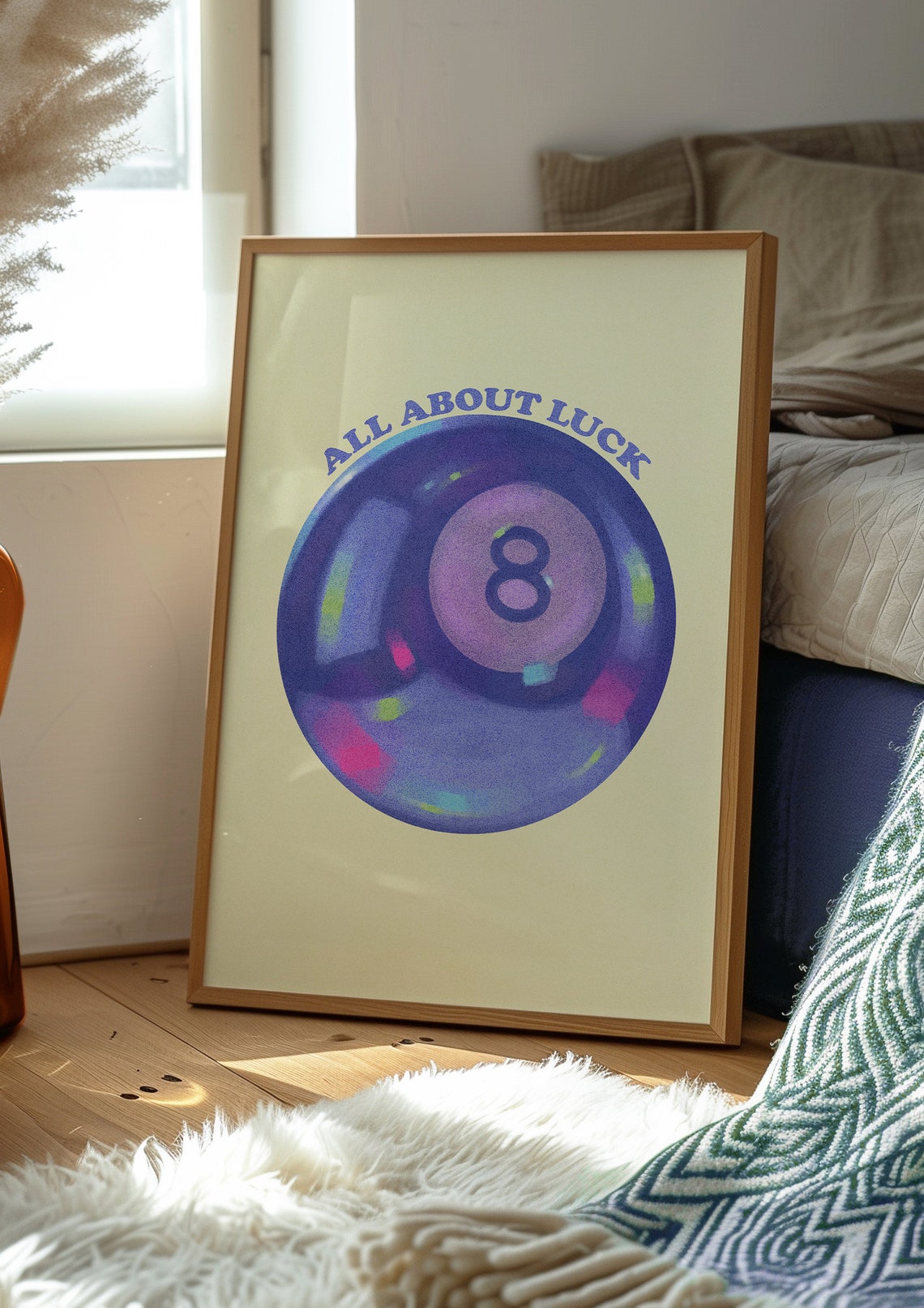 All About Luck Purple Magic 8 Ball Retro Trendy Aesthetic Poster - Image 2