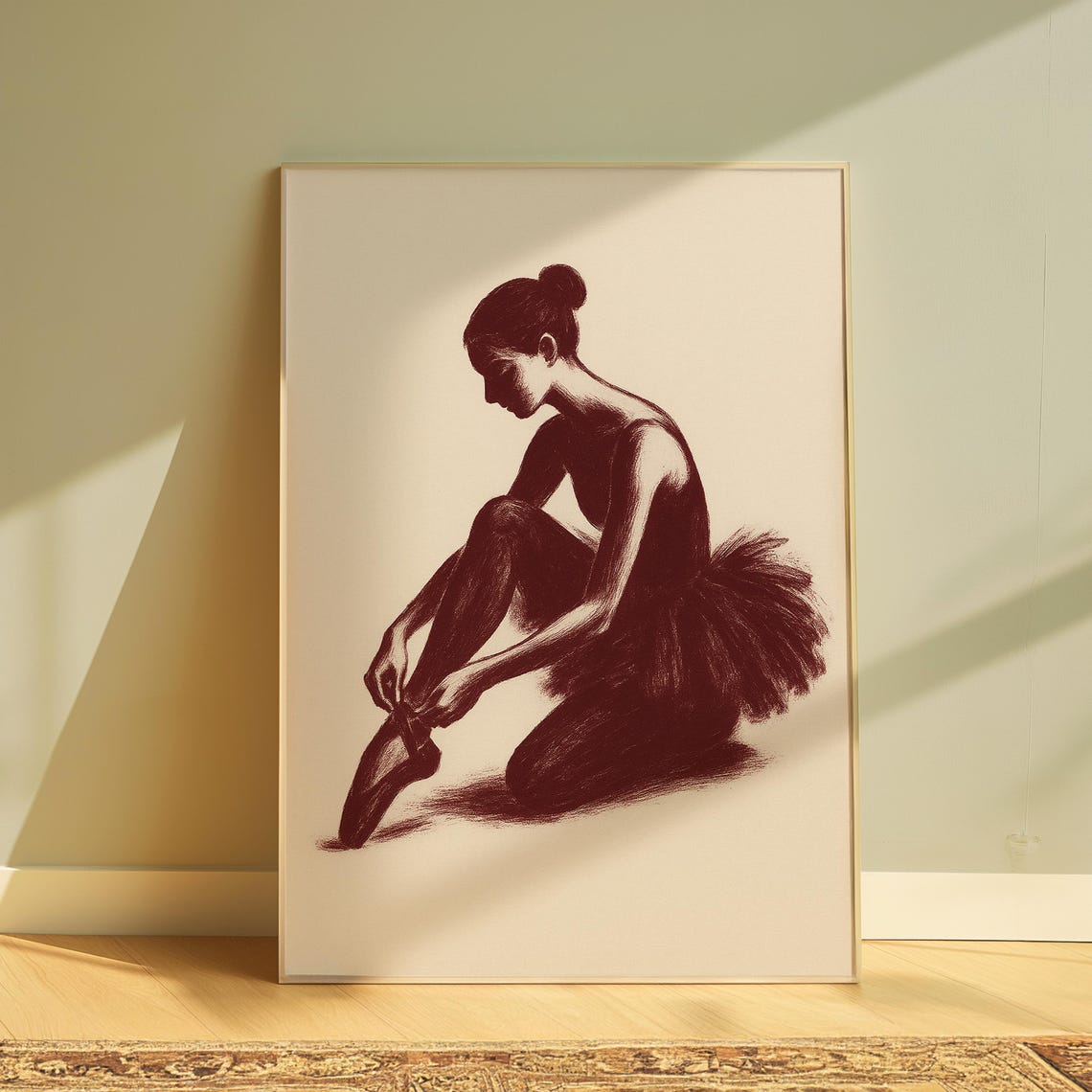 Graceful Ballerina Tying Pointe Shoe Sketch Elegant Dance Poster - Image 3