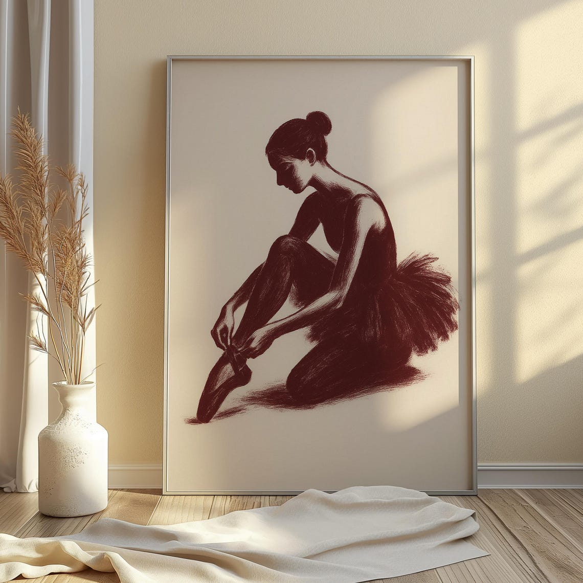 Graceful Ballerina Tying Pointe Shoe Sketch Elegant Dance Poster - Image 4