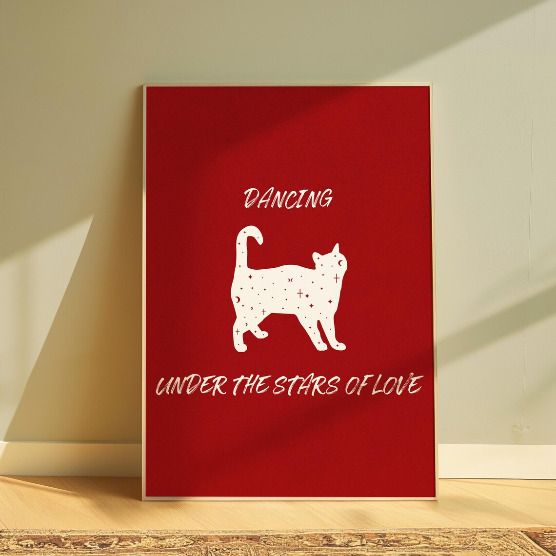 Dancing Under the Stars of Love Cat Constellation Red Poster - Image 4