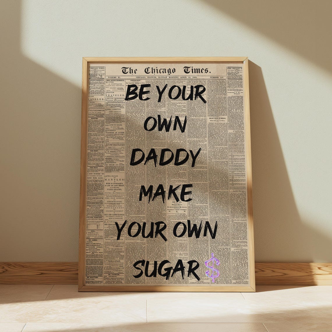 Be Your Own Daddy Make Your Own Sugar Vintage Newspaper Quote Print - Image 4