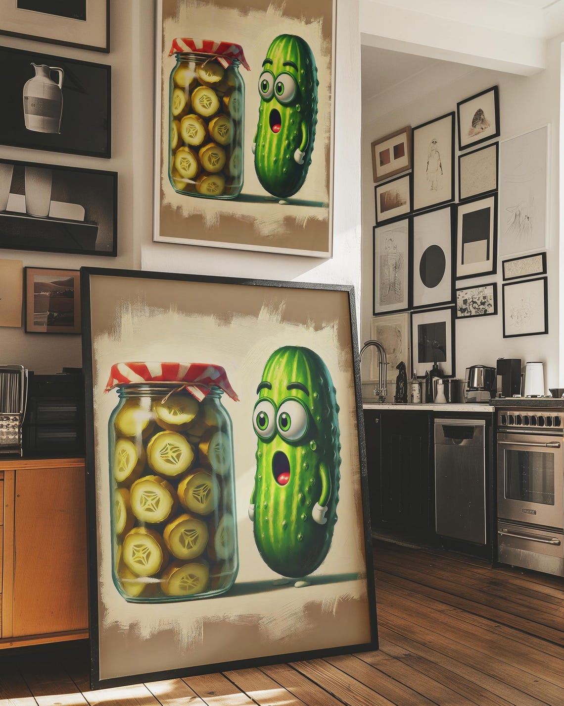 Funny Cartoon Pickle Character Beside Pickle Jar Kitchen Humor Poster - Image 4