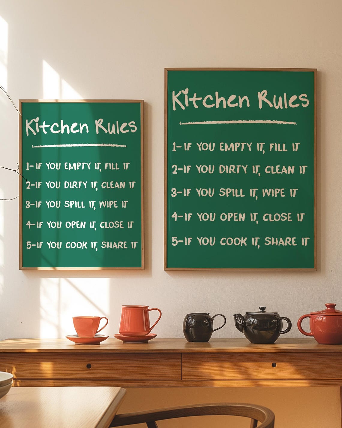 Kitchen Rules Five Rule Green Chalkboard Typography Art Print - Image 2