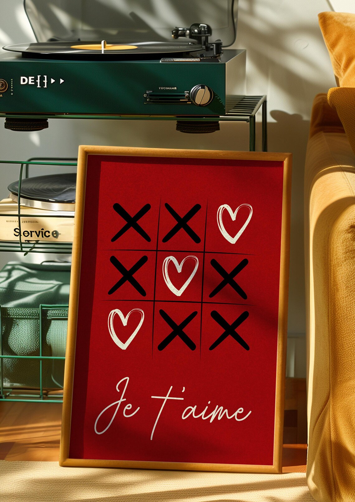 Je Taime Red Tic Tac Toe Heart Love Romantic Valentine Wall Art - Image 3