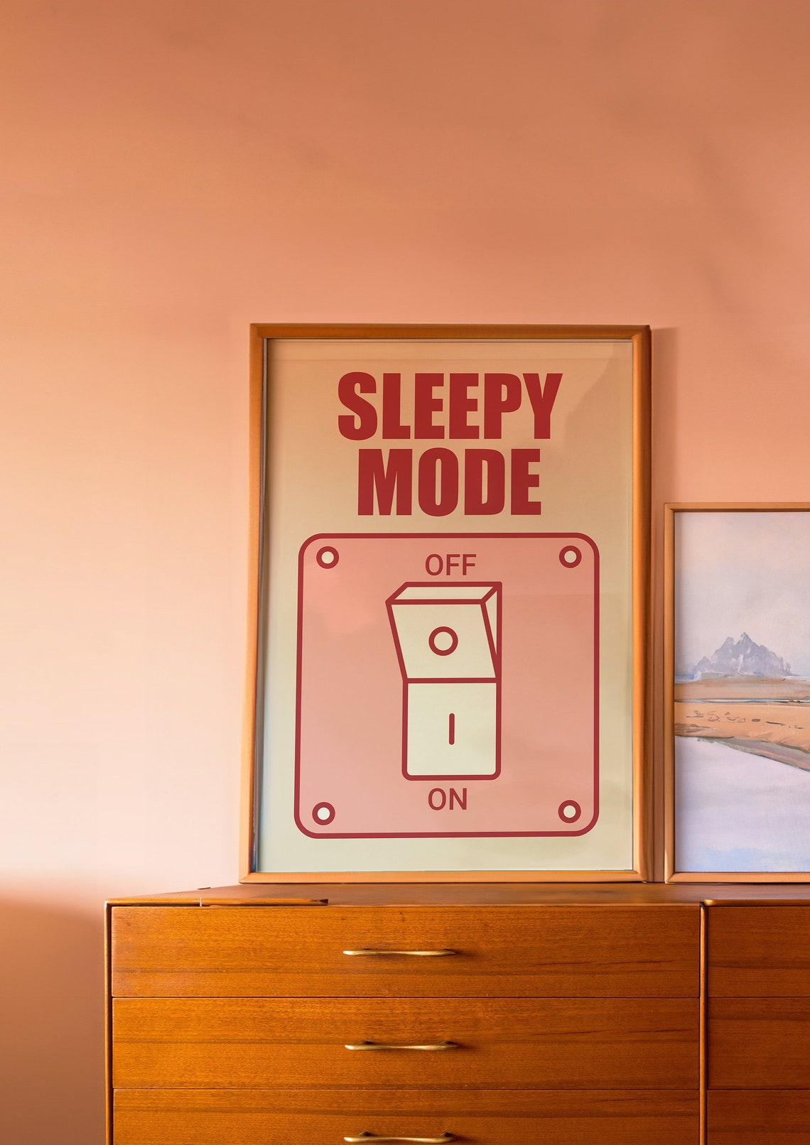 Sleepy Mode Pink Retro Light Switch Typography Art Wall Poster - Image 2