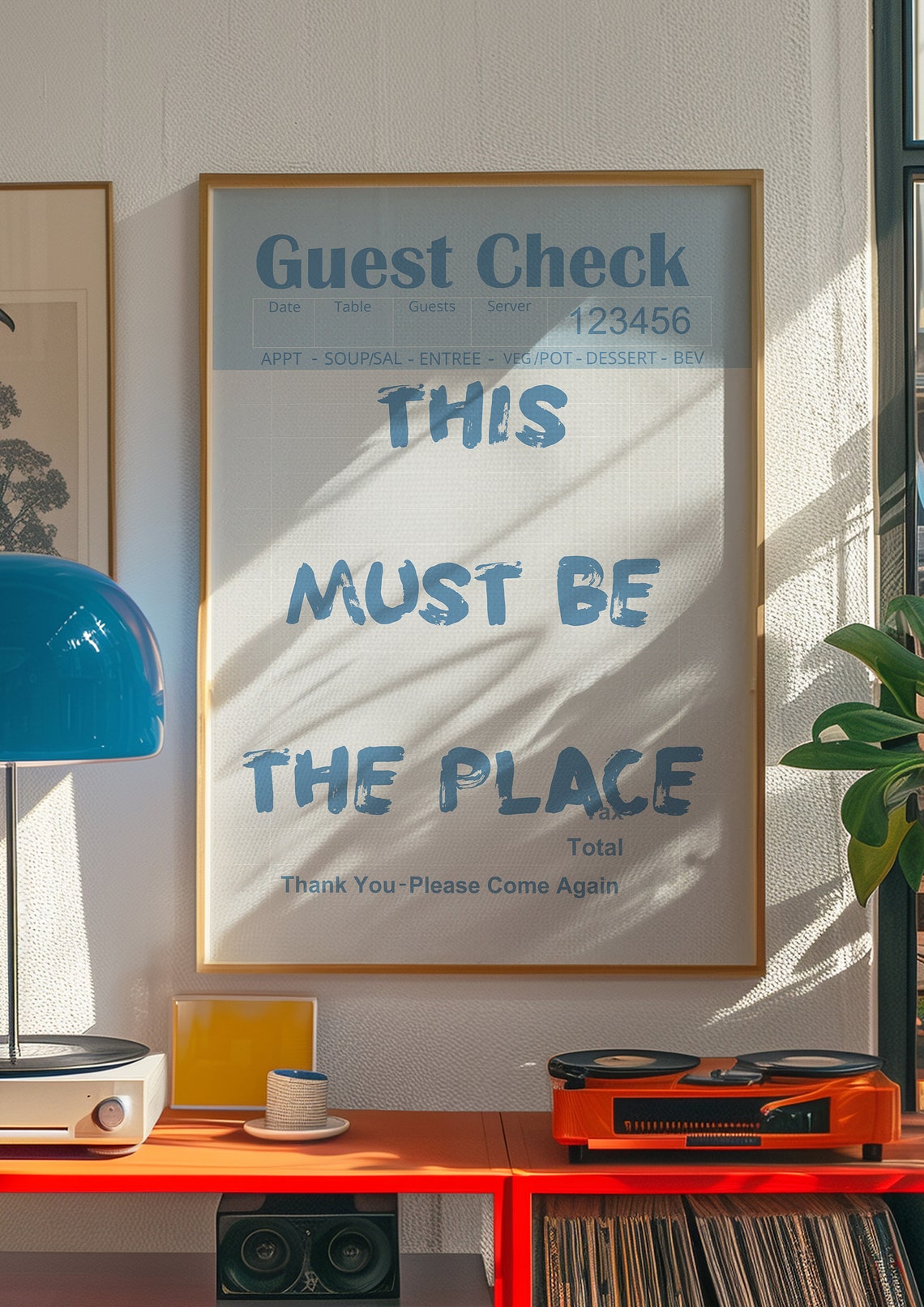 This Must Be The Place Blue White Guest Check Typography Quote Poster - Image 4