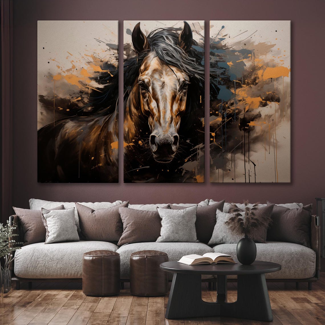 Wild Horse Head Watercolor Splash Rustic Equestrian Wall Art - Image 6