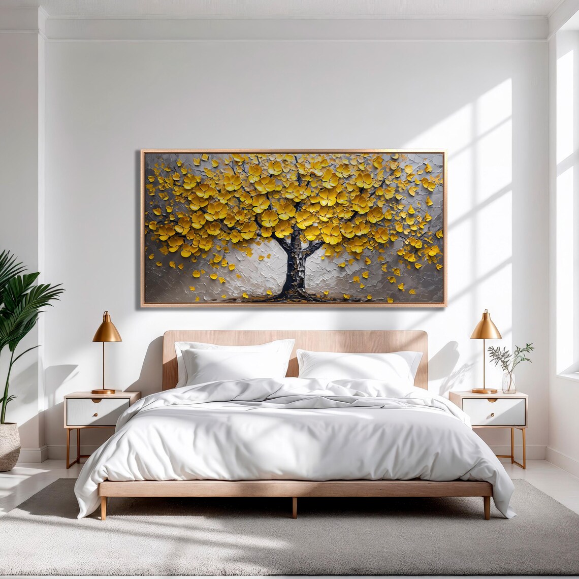 Golden Blossom Tree Of Life Textured Floral Wall Painting Poster - Image 3