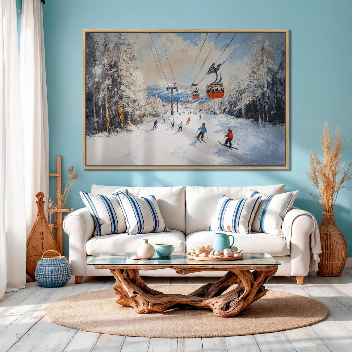 Panoramic Ski Slope with Orange Gondolas and Frosted Trees Poster - Image 4