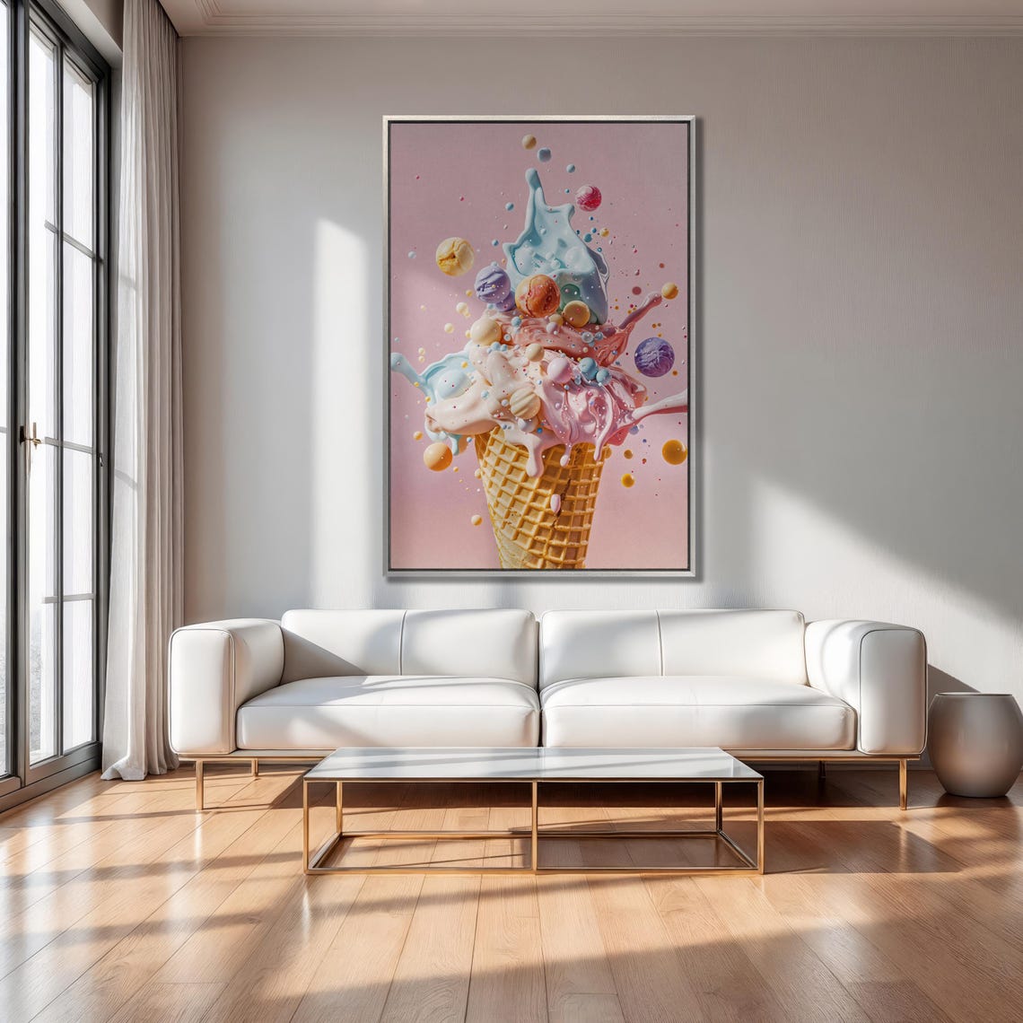 Pastel Splash Ice Cream Cone With Floating Candy Spheres Poster - Image 2