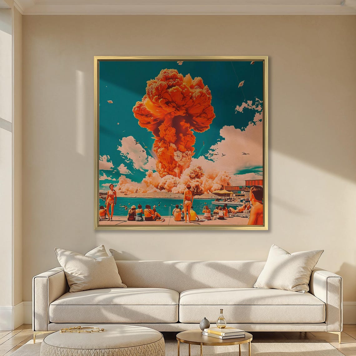 Retro Beach Atomic Mushroom Cloud Surreal Vintage Pop Art Poster - Image 4