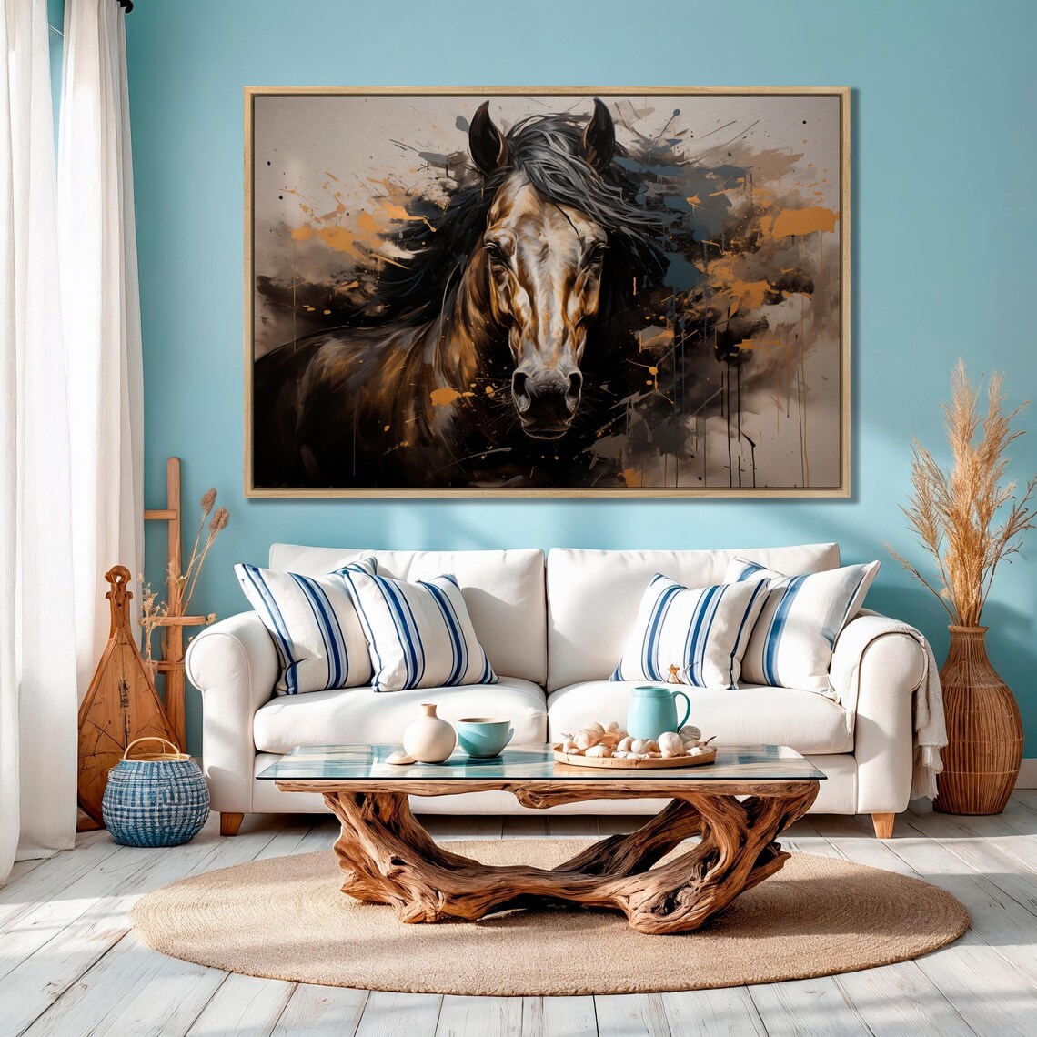 Wild Horse Head Watercolor Splash Rustic Equestrian Wall Art - Image 3